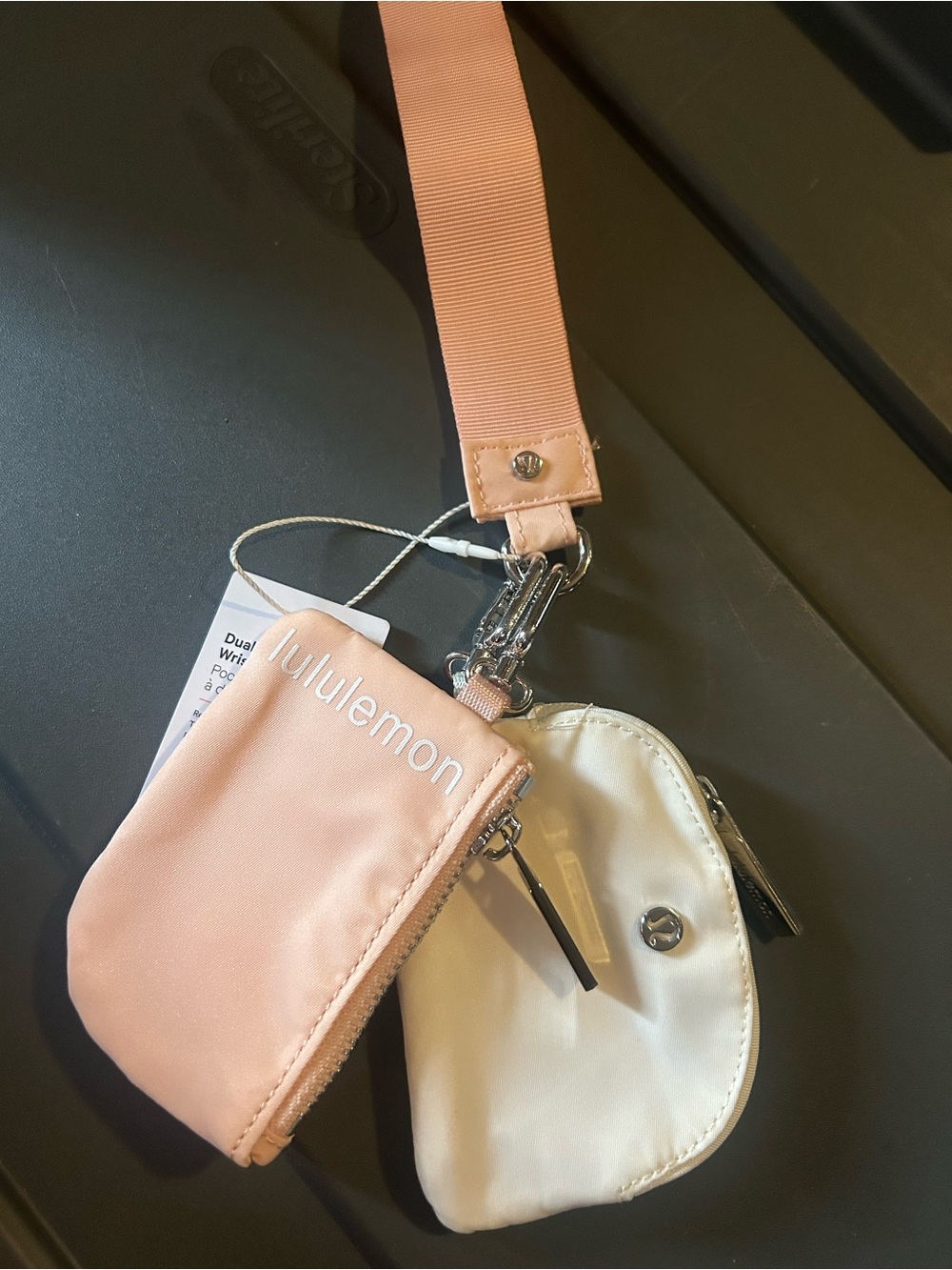 lululemon athletica Pink and Cream Double Pouch Wrist Strap